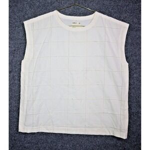 Girls of Dust Shirt Women Small Cream Sleeveless Boxy Cotton Top Eyelet NWOT